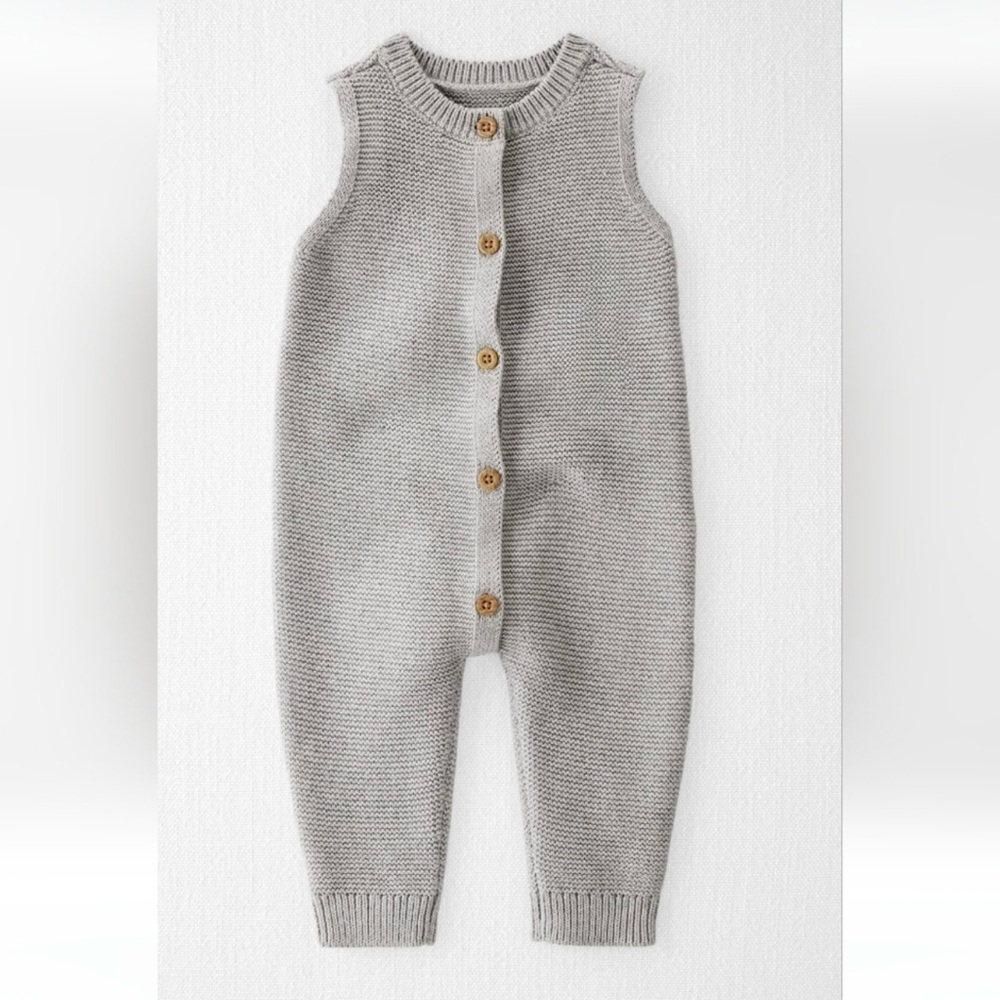 Little planet Gray Knit Baby Romper with Wooden Buttons